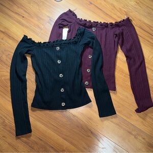 Aeropostale Off-Shoulder Ribbed Button-Up Tops lot 2 XS